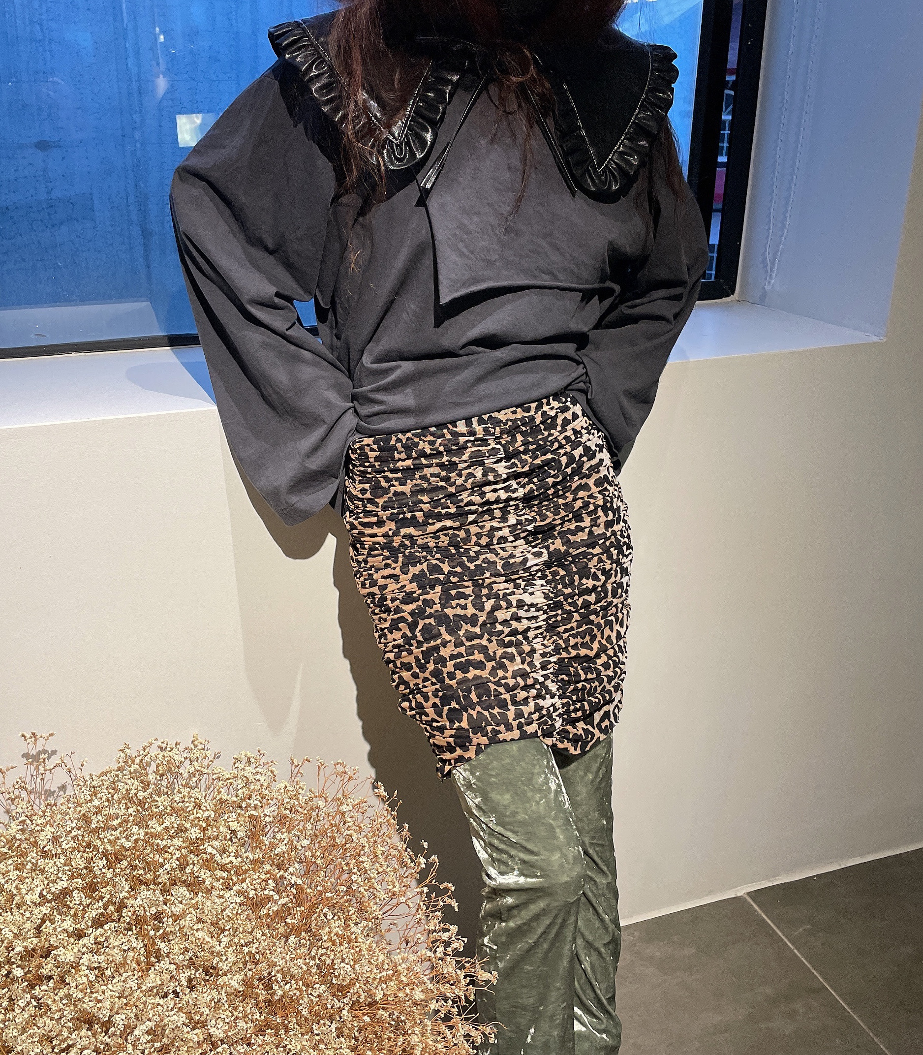 leopard shirring skirt