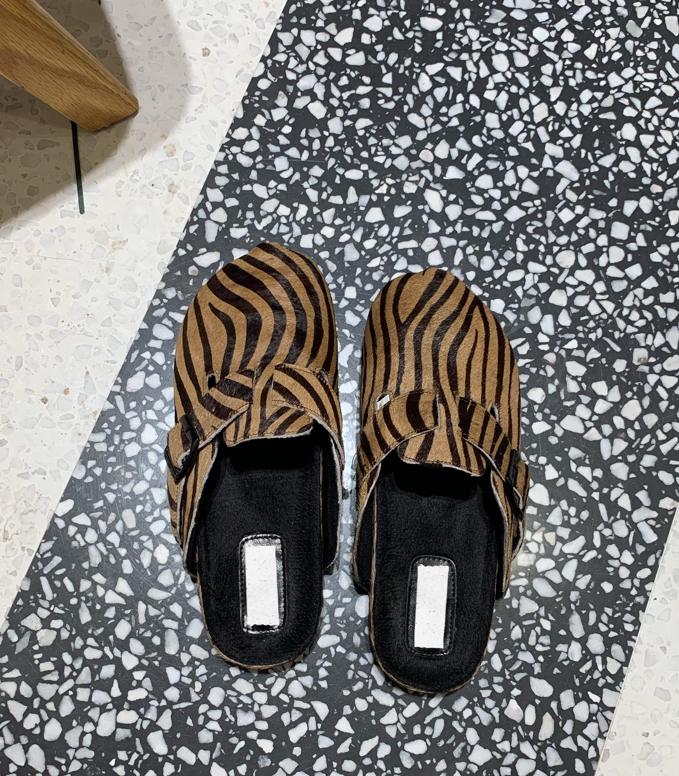 zebra calf hair slipper